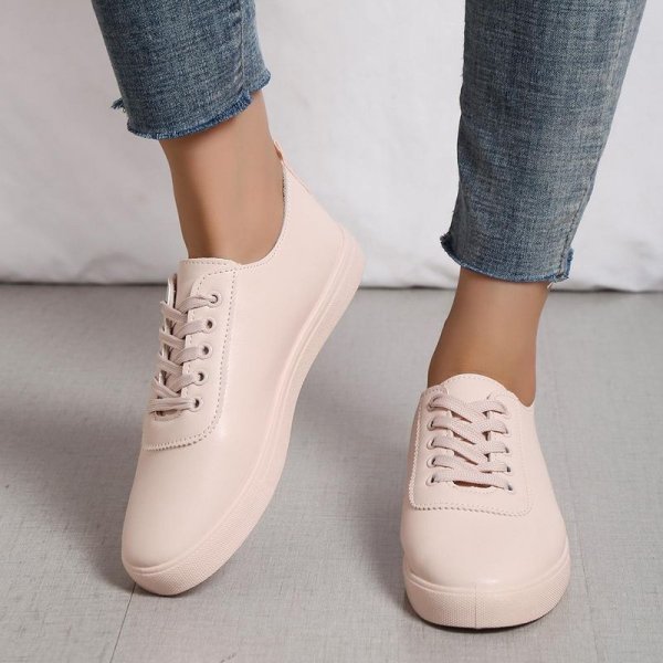 Women's Casual Sneakers, Lace-up Skate Shoes, Solid Color Flat Sports Shoes