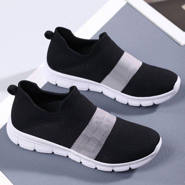 Women's Breathable Flying Woven Casual Sneakers,  Color-block Slip-on Running Walking Shoes, Low Top Sports Shoes