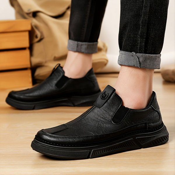 Men's PU Leather Casual Slip On Chelsea Shoes Ankle Boots, Black/Grey