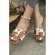 Brown Rivet Embellished Cow Print Flat Slippers