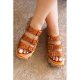 Brown Dotty PU Buckle Straps Gladiator Platform Slippers