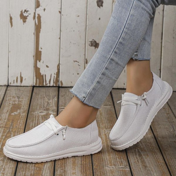 Women's Lightweight Canvas Loafers - Lace-up Low Top Sneakers for Comfort and Style