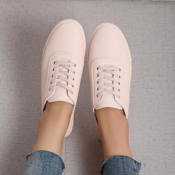 Women's Casual Sneakers, Lace-up Skate Shoes, Solid Color Flat Sports Shoes