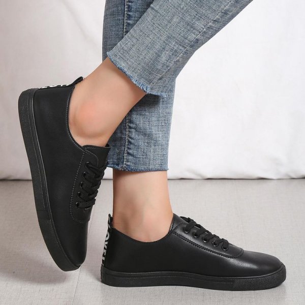 Women's Casual Sneakers, Lace-up Skate Shoes, Solid Color Flat Sports Shoes