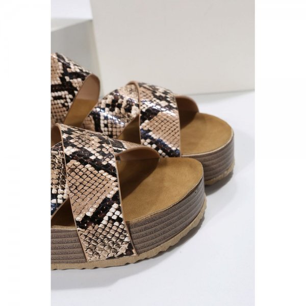 Animal Print Linen Woven Cross Criss Hollowed Slip-On Slippers