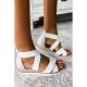 Beige Criss Cross  Zipped Low Wedge Sandals