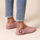 Women's V-cut Pointed Toe Flat Shoes, Comfort Solid Color Buckle Belt Slip On Shoes, Casual Walking Loafers Shoes