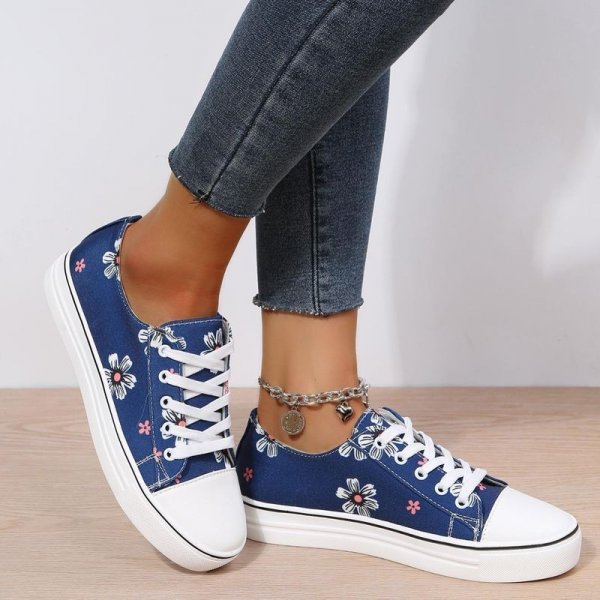 Women's Floral Print Lace-up Sneakers: Lightweight & Stylish Low Top Shoes for Women