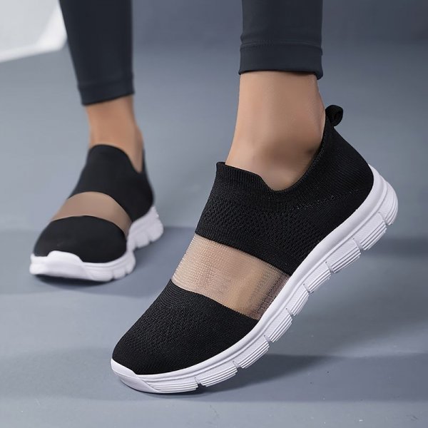 Women's Breathable Flying Woven Casual Sneakers,  Color-block Slip-on Running Walking Shoes, Low Top Sports Shoes