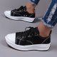 Women's Stylish Leisure Sneakers - Round Toe Low Top Lace Up & Thick Bottom Canvas Shoes for Comfort & Style.