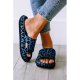 Blue Leopard Print Thick Sole Slip On Slippers