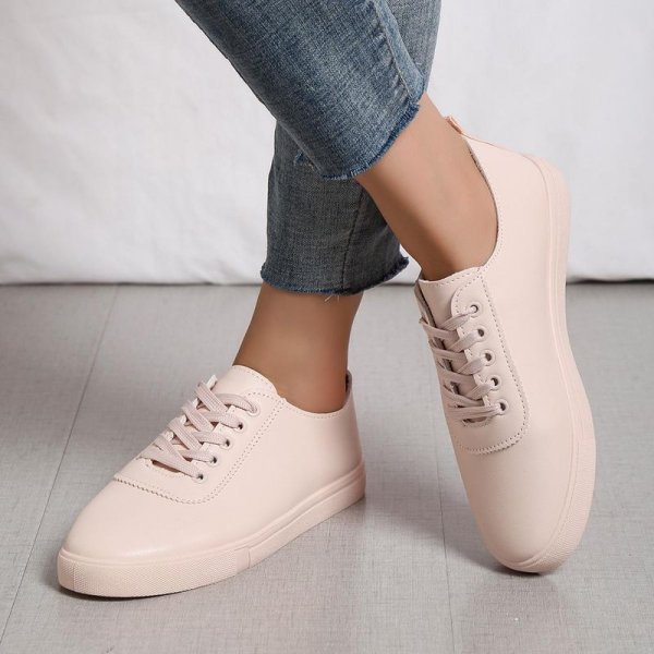 Women's Casual Sneakers, Lace-up Skate Shoes, Solid Color Flat Sports Shoes