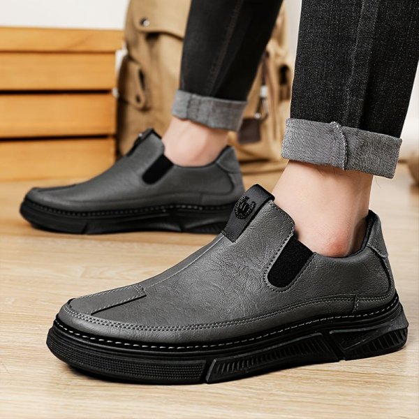 Men's PU Leather Casual Slip On Chelsea Shoes Ankle Boots, Black/Grey