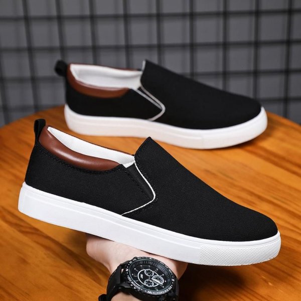 Men's Canvas Slip On Sneakers, Casual Loafers, Black/Khaki/Grey/Red