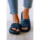 Blue Leopard Print Thick Sole Slip On Slippers