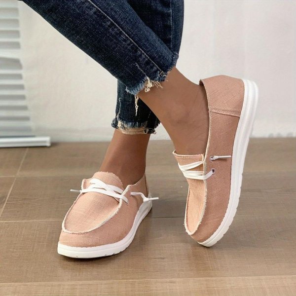 Women's Casual Lace Up Flat Loafers, Breathable Round Toe Canvas Walking Sneakers, Low Top Slip On Shoes