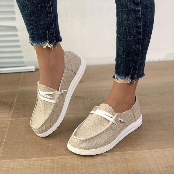 Women's Casual Lace Up Flat Loafers, Breathable Round Toe Canvas Walking Sneakers, Low Top Slip On Shoes