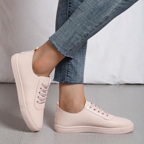 Women's Casual Sneakers, Lace-up Skate Shoes, Solid Color Flat Sports Shoes